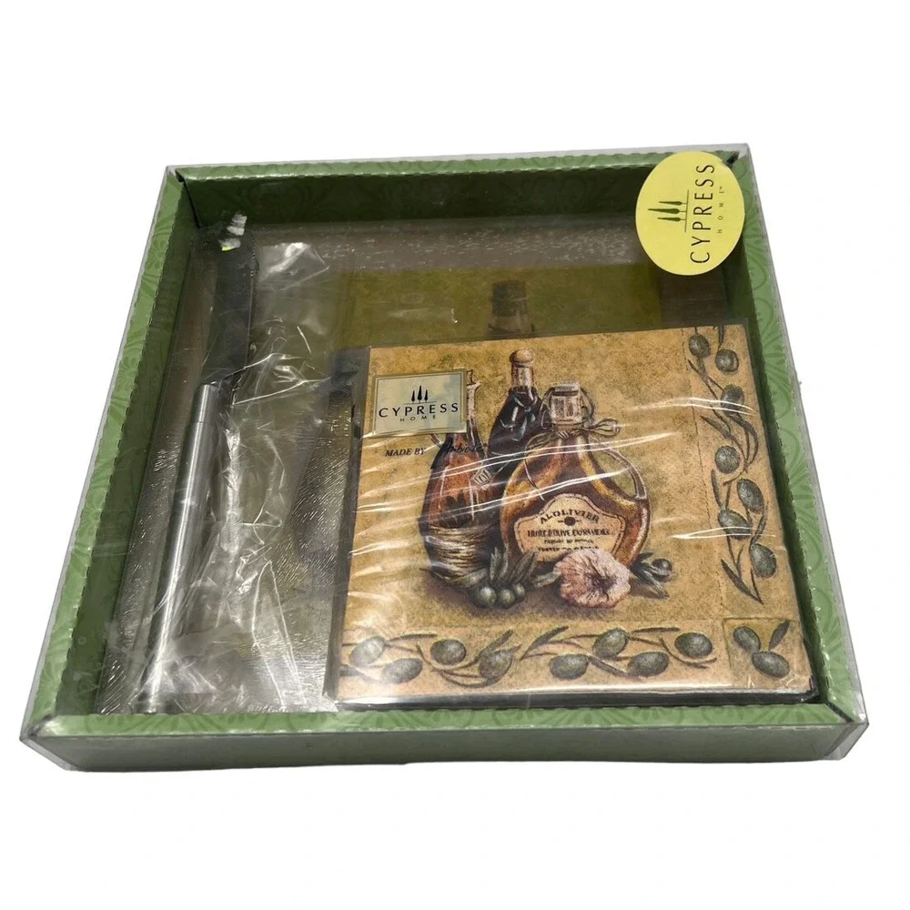 Cutting Board Gift Set By Cypress Home- Knife Board & Decor Napkins Charcuterie